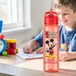 Sticla Apa Copii, Personalizata, Cu Pai, Mickey Mouse, Rosu, 750ml, BPS021 - imagine 3