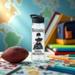 Sticla Apa Copii, Personalizata, Cu Pai, Wednesday, Negru, 750ml, BPS028 - imagine 3