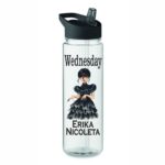 Sticla Apa Copii, Personalizata, Cu Pai, Wednesday, Negru, 750ml, BPS028