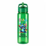 Sticla Apa Copii, Personalizata, Cu Pai, Stitch, Verde, 750ml, BPS074