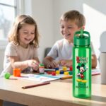 Sticla Apa Copii, Personalizata, Cu Pai, Mickey Mouse, Verde, 750ml, BPS075 - imagine 2