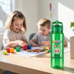 Sticla Apa Copii, Personalizata, Cu Pai, Labubu, Verde, 750ml, BPS076 - imagine 2