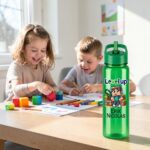 Sticla Apa Copii, Personalizata, Cu Pai, Minecraft, Verde, 750ml, BPS078 - imagine 2