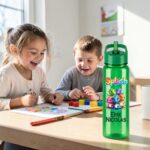 Sticla Apa Copii, Personalizata, Cu Pai, Splash Dino, Verde, 750ml, BPS082 - imagine 2