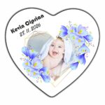 Marturie Magnet Inima, Botez, Flori Albastre, 8 cm, MB021 - imagine 2
