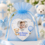 Marturie Magnet Inima, Botez, Urs Balon Aer Cald, 8 cm, MB022 - imagine 3