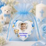 Marturie Magnet Inima, Botez, Urs Albastru Baloane, 8 cm, MB023 - imagine 3