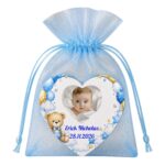Marturie Magnet Inima, Botez, Urs Albastru Baloane, 8 cm, MB023
