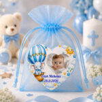 Marturie Magnet Inima, Botez, Elefant Balon, Albastru, 8 cm, MB025 - imagine 3
