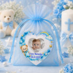 Marturie Magnet Inima, Botez, Urs Curcubeu, Albastru, 8 cm, MB026 - imagine 3