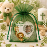 Marturie Magnet Inima, Botez, Safari, Verde, 8 cm, MB027 - imagine 3
