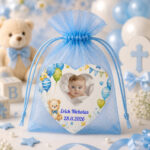 Marturie Magnet Inima, Botez, Urs Petrecere, Albastru, 8 cm, MB028 - imagine 3