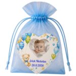Marturie Magnet Inima, Botez, Urs Petrecere, Albastru, 8 cm, MB028