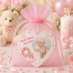 Marturie Magnet Inima, Botez, Urs Roz, 8 cm, MB030 - imagine 3