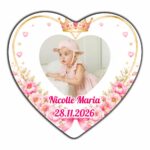 Marturie Magnet Inima, Botez, Coroana Regala, Roz, 8 cm, MB031 - imagine 2