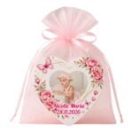 Marturie Magnet Inima, Botez, Trandafiri, Fluture Roz, 8 cm, MB032