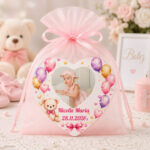 Marturie Magnet Inima, Botez, Urs, Baloane, Roz, 8 cm, MB033 - imagine 3