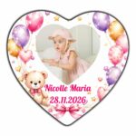 Marturie Magnet Inima, Botez, Urs, Baloane, Roz, 8 cm, MB033 - imagine 2