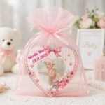Marturie Magnet Inima, Botez, Pantofi Roz, 8 cm, MB034 - imagine 3