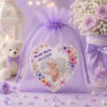 Marturie Magnet Inima, Botez, Flori Multicolore, 8 cm, MB036 - imagine 3