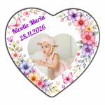 Marturie Magnet Inima, Botez, Flori Multicolore, 8 cm, MB036 - imagine 2