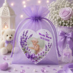 Marturie Magnet Inima, Botez, Lavanda Mov, 8 cm, MB037 - imagine 3