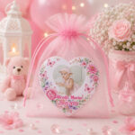 Marturie Magnet Inima, Botez, Flori, Fluturi, 8 cm, MB038 - imagine 3