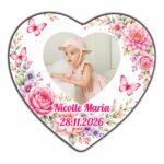 Marturie Magnet Inima, Botez, Flori, Fluturi, 8 cm, MB038 - imagine 2