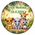 Marturie Magnet, Lemn, Botez, Safari, Animale, 8 cm, MB039 - imagine 2