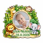Marturie Magnet, Lemn, Botez, Safari, Jungla, 8 cm, MB041 - imagine 2