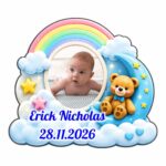 Marturie Magnet, Lemn, Botez, Curcubeu, Urs, 8 cm, MB042 - imagine 2