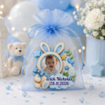Marturie Magnet, Lemn, Botez, Iepure Albastru, 8 cm, MB045 - imagine 3