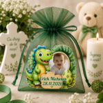 Marturie Magnet, Lemn, Botez, Dinozaur Verde, 8 cm, MB046 - imagine 3