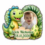 Marturie Magnet, Lemn, Botez, Dinozaur Verde, 8 cm, MB046 - imagine 2