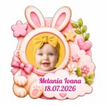 Marturie Magnet, Lemn, Botez, Iepure Roz, 8 cm, MB050 - imagine 2