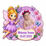Marturie Magnet, Lemn, Botez, Zana Mov, 8 cm, MB052 - imagine 2