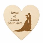 Marturie Lemn, Nunta, Inima, Mire, Mireasa, 8 cm, MLN001