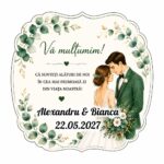 Marturie Lemn, Nunta, Frunze Verzi, 8 cm, MLN012