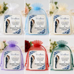 Marturie Lemn, Nunta, Patrat, Flori Albastre, 8 cm, MLN015 - imagine 2