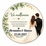 Marturie Lemn, Nunta, Rotund, Frunze Verzi, 8 cm, MLN017