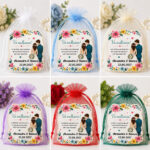 Marturie Lemn, Nunta, Flori Multicolore, 8 cm, MLN018 - imagine 2