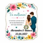 Marturie Lemn, Nunta, Flori Multicolore, 8 cm, MLN018