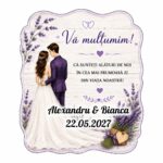 Marturie Lemn, Nunta, Lavanda, 8 cm, MLN019