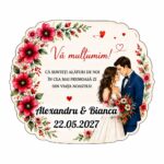 Marturie Lemn, Nunta, Flori, Frunze, 8 cm, MLN020