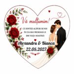 Marturie Lemn, Nunta, Inima, Flori, Frunze, 8 cm, MLN022