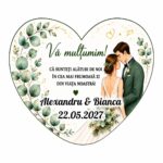 Marturie Lemn, Nunta, Inima, Frunze Verzi, 8 cm, MLN026