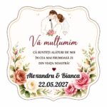 Marturie Lemn, Nunta, Trandafiri, 8 cm, MLN028